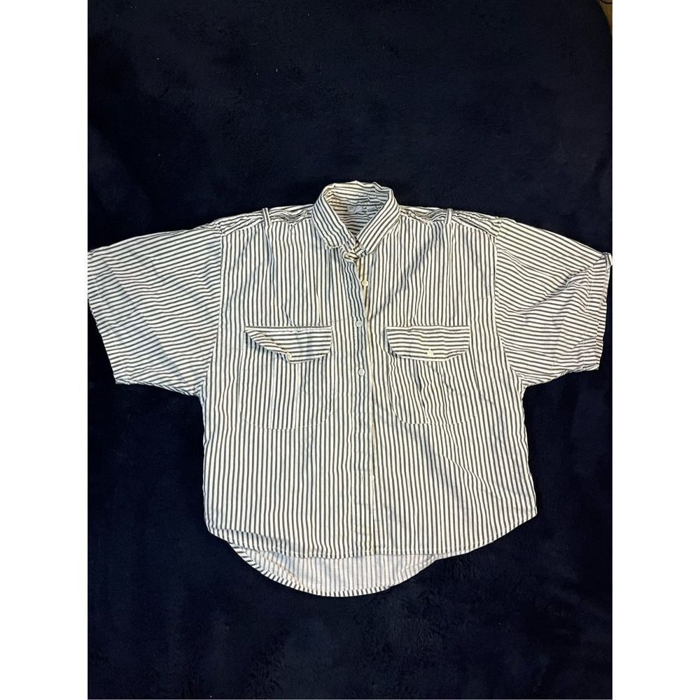 Vintage 80s Sudden Impact Stripped Button Up Shirt Sz Large B6